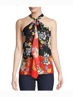 NWT Kobi Halperin Carine Floral Print Silk Blend Halter Blouse Size Medium
